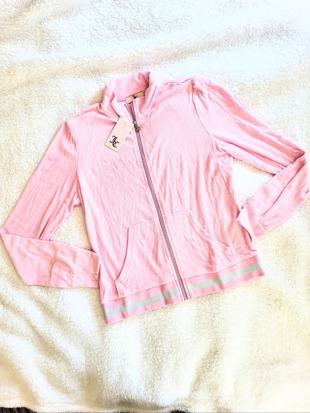 NWT Juicy Couture Y2K Bubblegum Pink Velour Track Jacket Zip-Up Large